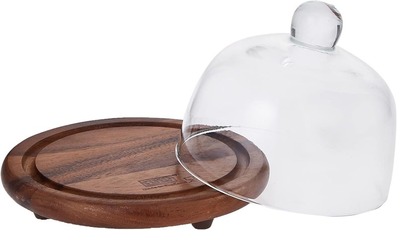 Billi Butter and Cheese Glass Dome with Wooden Stand, Brown, 12 x 15 cm - Image 3